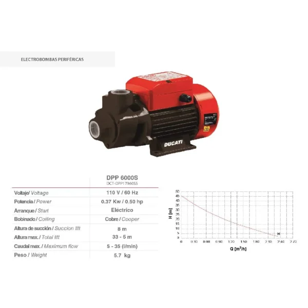 ELECTROBOMBA PERIFERICA DUCATI DPP6000S - Imagen 2
