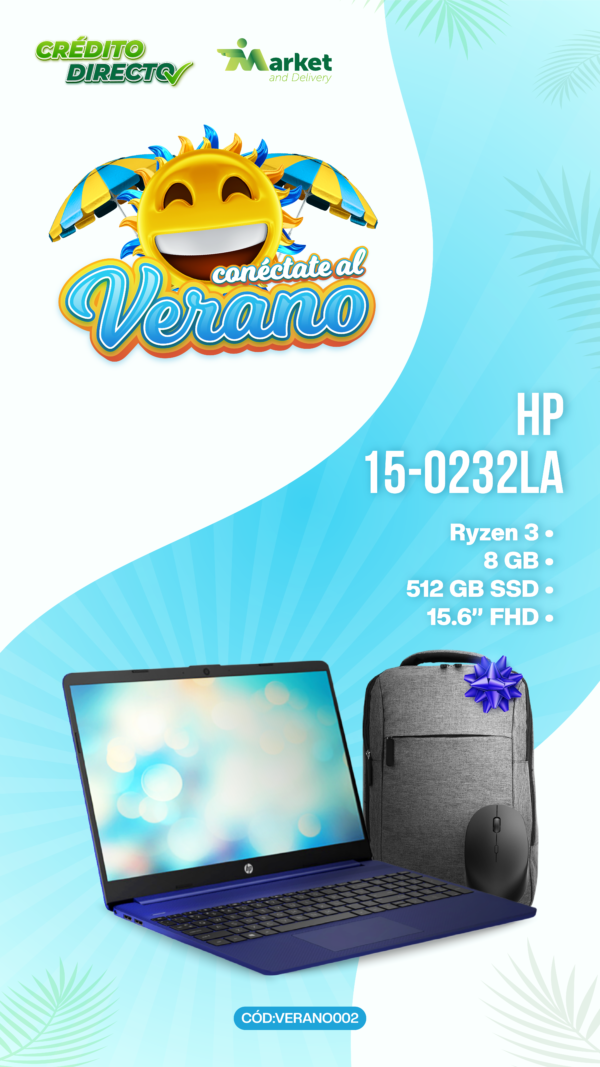 HP 15‑FC0232LA – Ryzen 3 7320U / 8 GB / 512 GB SSD / 15.6″ FHD – Blue - Imagen 2