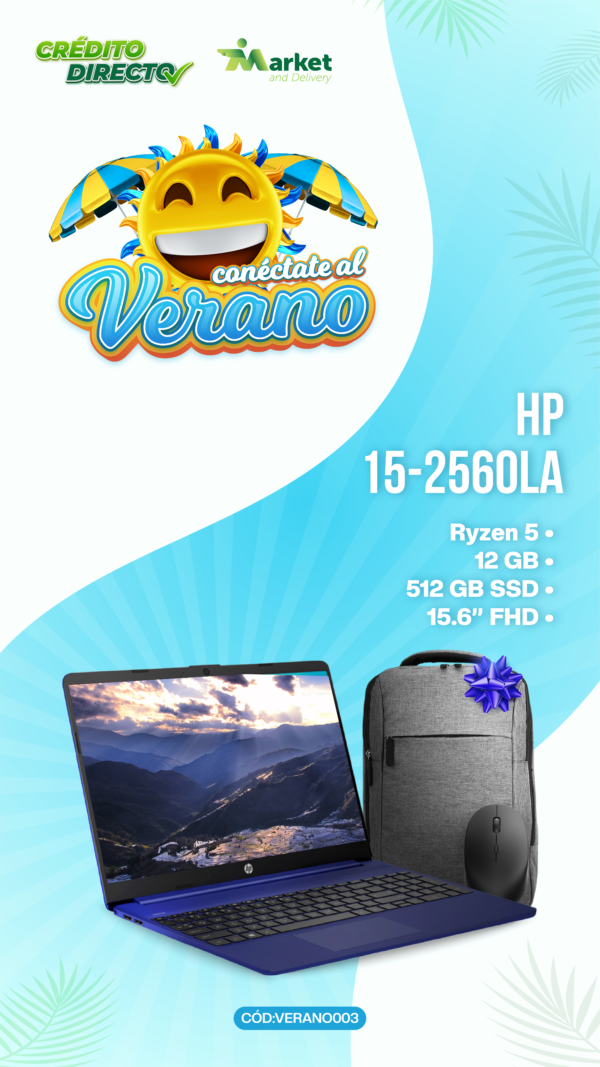 HP 15 – Ryzen 5 5500U / 12 GB RAM / 512 GB SSD / 15.6″ HD / – Azul - Imagen 2